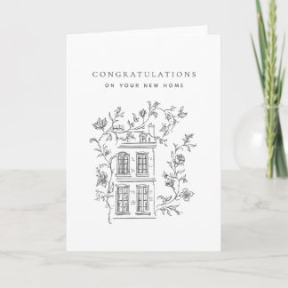 Monochrome Vintage House New Home Congratulations Card
