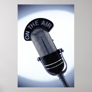 Monochrome Vintage On The Air Microphone Print