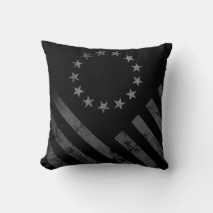 Monochrome Vintage Style American Flag Throw Pillow