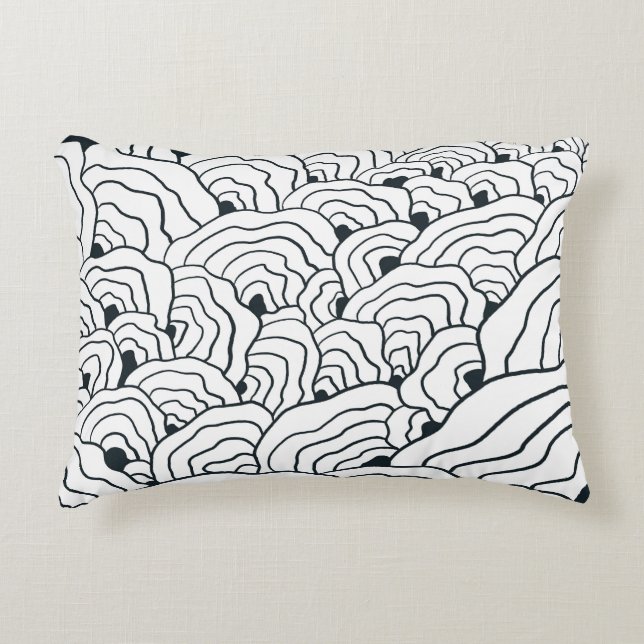 Monochrome Wave Pattern,  Modern Abstract Line Art Accent Pillow (Front)