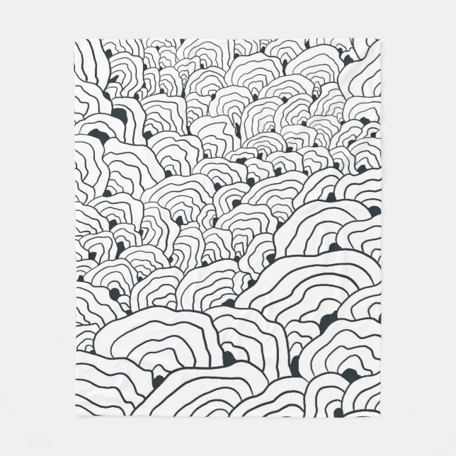 Monochrome Wave Pattern,  Modern Abstract Line Art Fleece Blanket (Front)