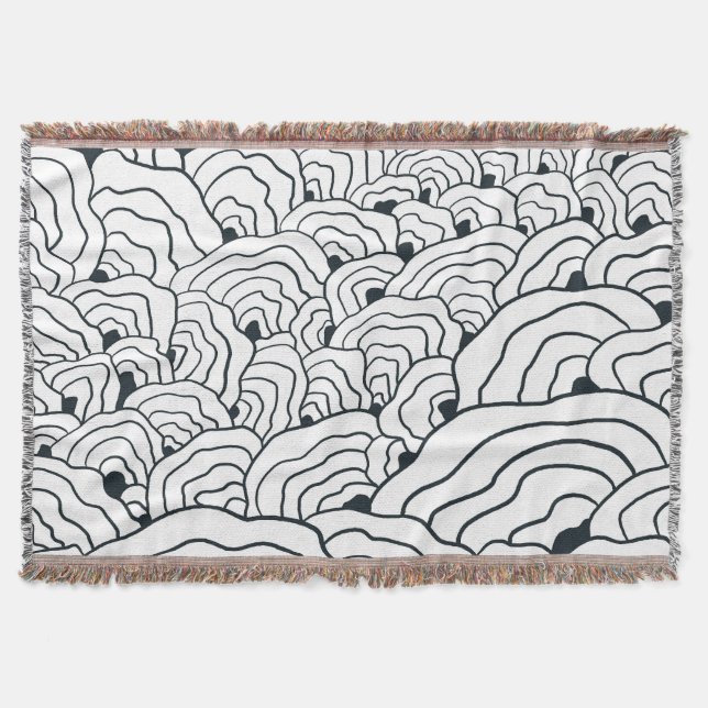 Monochrome Wave Pattern,  Modern Abstract Line Art Throw Blanket (Front)