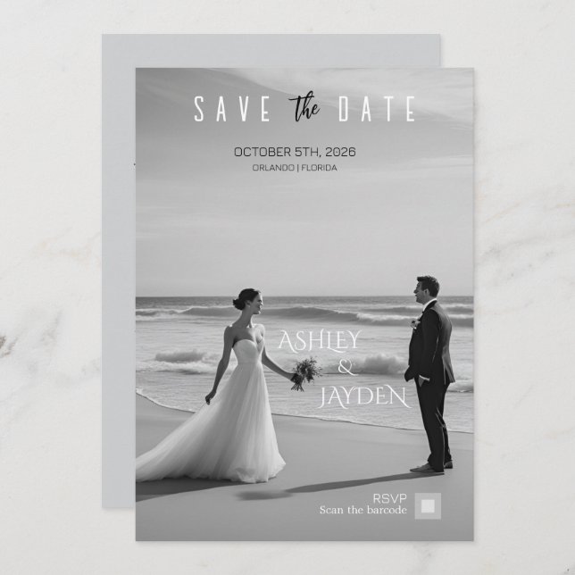 Monochrome Wedding Invitation (Front/Back)