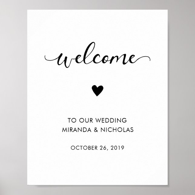 Monochrome wedding welcome sign | Wedding poster (Front)