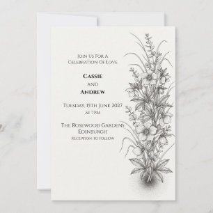 Monochrome Wildflower Wedding Invitation