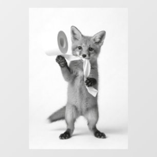 Monochrome Wildlife Funny Fox Holding Toilet Paper Window Cling