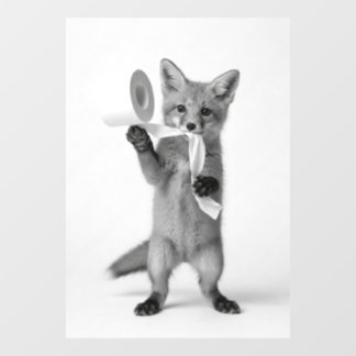Monochrome Wildlife Funny Fox Holding Toilet Paper Window Cling