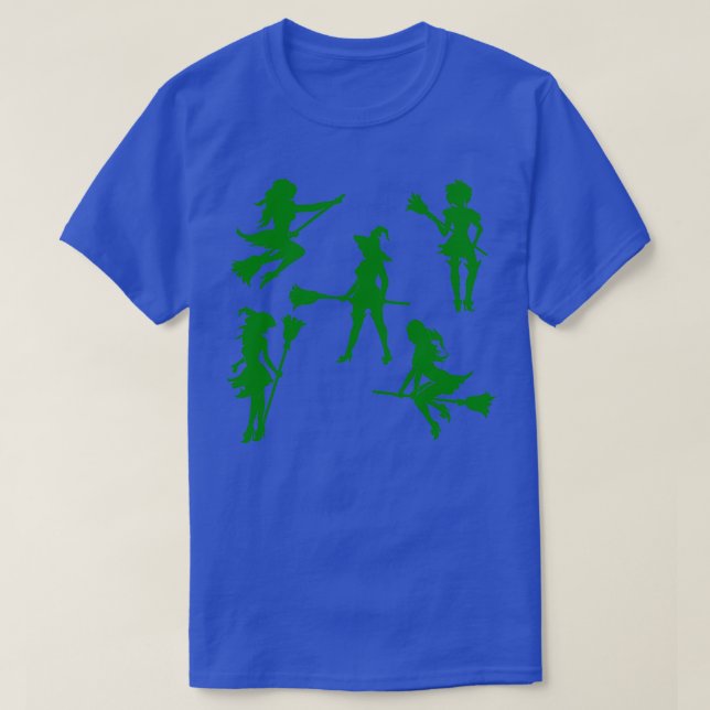 Monochrome Witch Silhouettes Halloween Trick or Tr T-Shirt (Design Front)