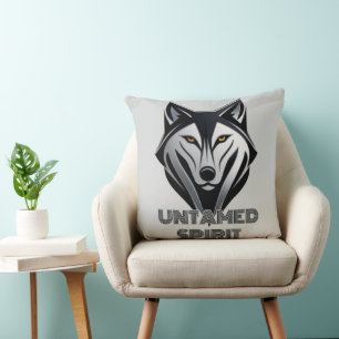 Monochrome Wolf Silhouette in a Bold Abstract Styl Throw Pillow