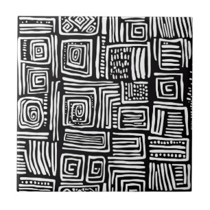 Monochrome Woven Line Black White Abstract Texture Tile