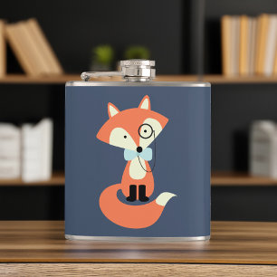 Monocle Hipster Red Fox Hip Flask