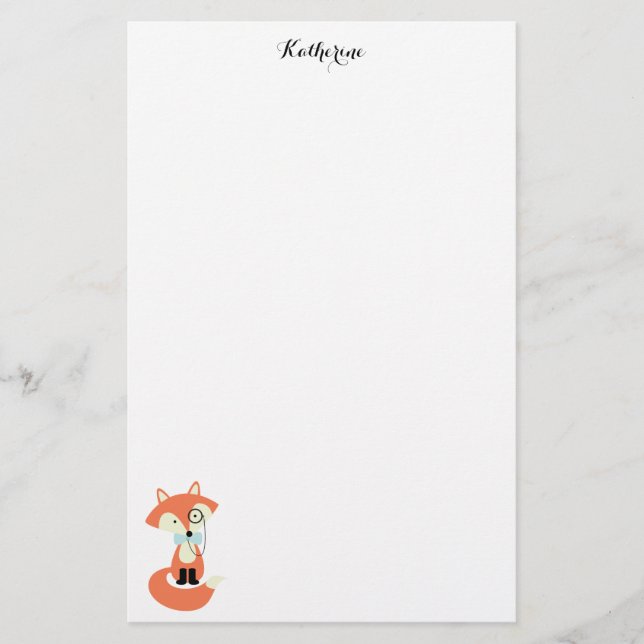 Monocle Hipster Red Fox Stationery (Front)