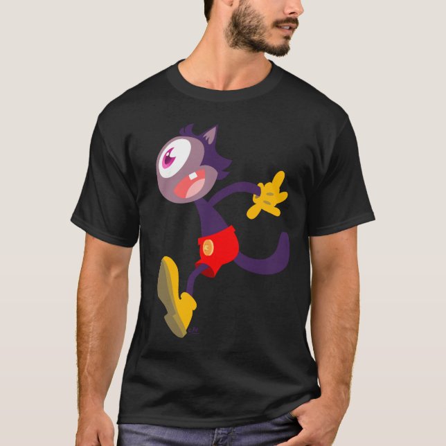 Monoculaire dessin animé de chat T-shirt sombre (Devant)