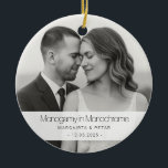 Monogamy in Monochrome – Funny Black-and-White  Ceramic Ornament<br><div class="desc">A witty, gallery-style keepsake for newlyweds and romantics. The headline “Monogamy in Monochrome” sits over a clean name date band while your black-and-white photo fills the ornament edge-to-edge. Minimal, modern, and made for wedding, engagement, or “first Christmas married” memories. Looks great on any tree (or tied to a gift box)....</div>