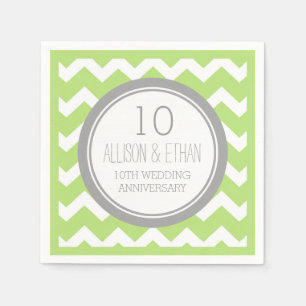 Monogram 10th Anniversary Napkin Green Chevron