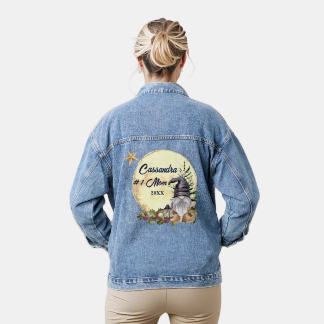 Monogram #1 Grandmother Watercolor Gnome Denim Jacket (Model)