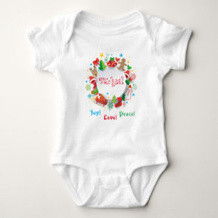 Monogram 20XX Hello Winter Holiday Symbols Pattern Baby Bodysuit