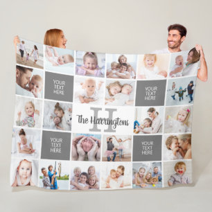 Monogram 24 Photo Collage Custom Personalized Fleece Blanket