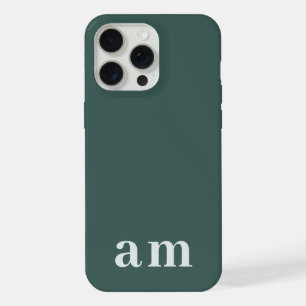 Monogram 2 Initials Dark Green Minimalist iPhone 15 Pro Max Case