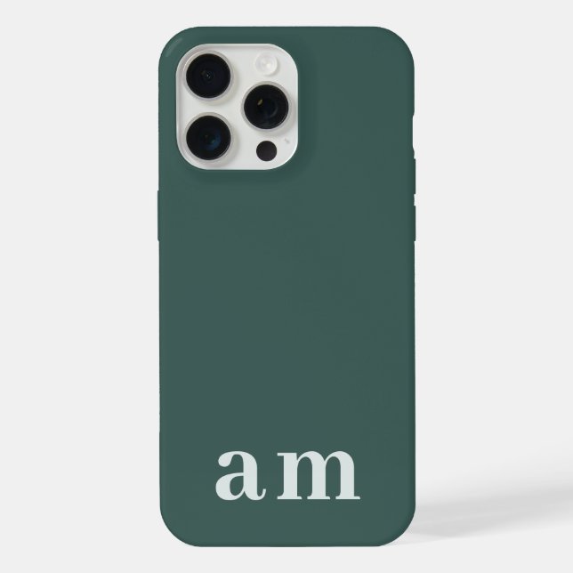 Monogram 2 Initials Dark Green Minimalist iPhone Case (Back)