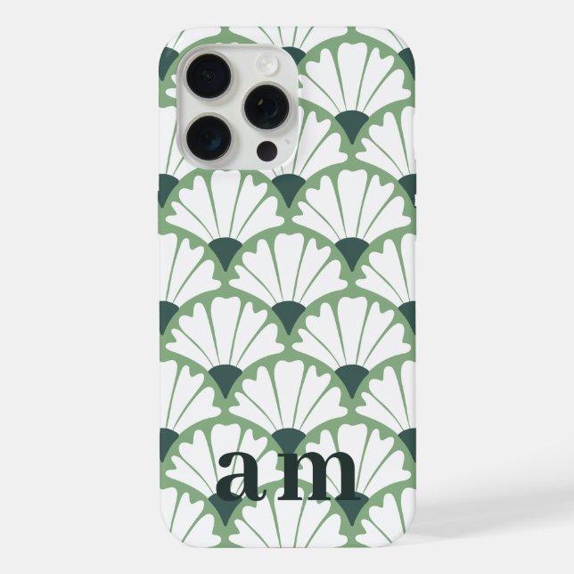 Monogram 2 Initials Green Vintage Pattern iPhone Case (Back)