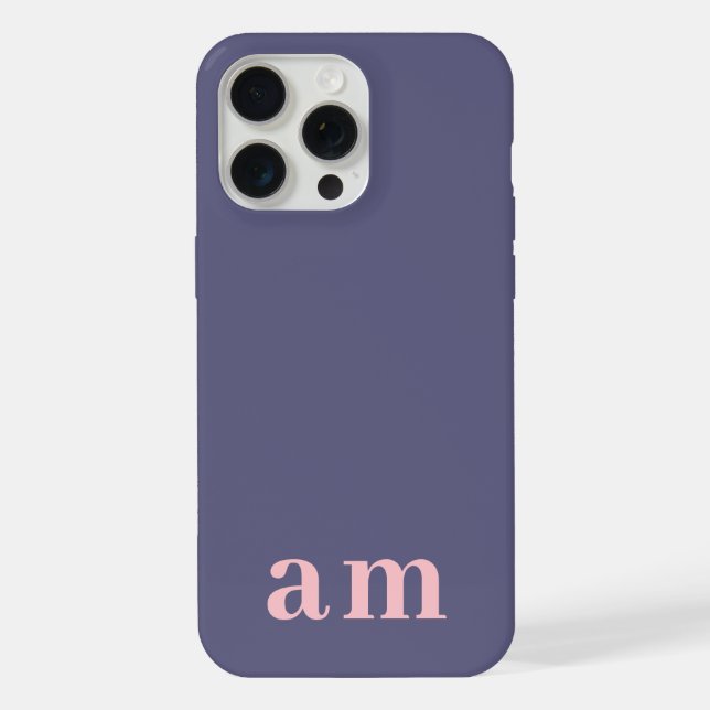 Monogram 2 Initials Heather Blue & Pink Minimalist iPhone Case (Back)