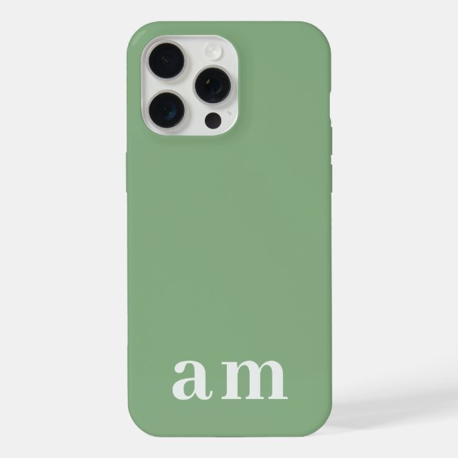Monogram 2 Initials Sage Green Minimalist iPhone Case (Back)