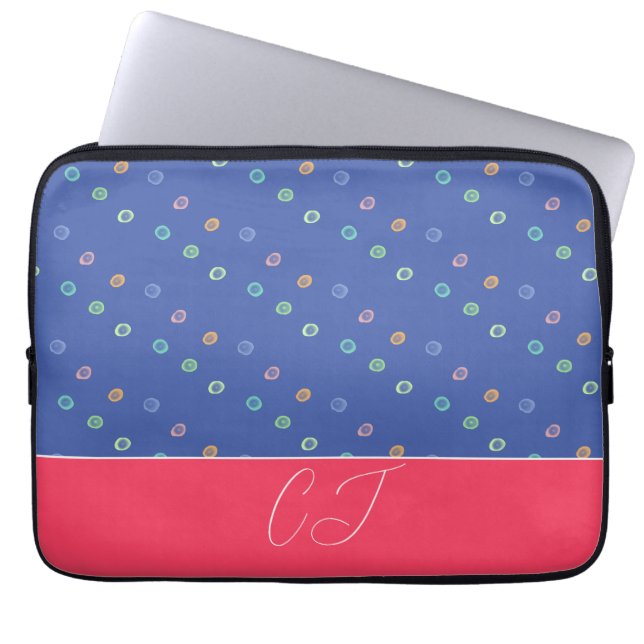 Monogram 2 Initials Trendy Blue Pattern  Laptop Sleeve (Front)