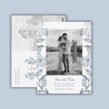 Monogram 2 Photo French Blue Wedding Save The Date