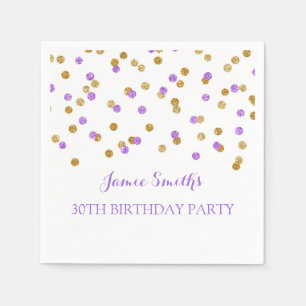 Monogram 30th Birthday Napkin Gold Purple confetti