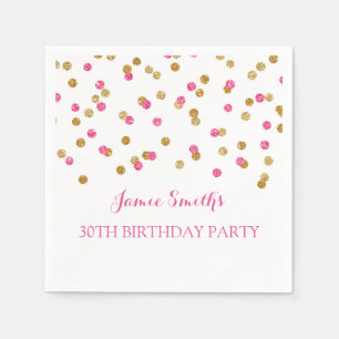 Monogram 30th Birthday Napkin Pink Gold confetti