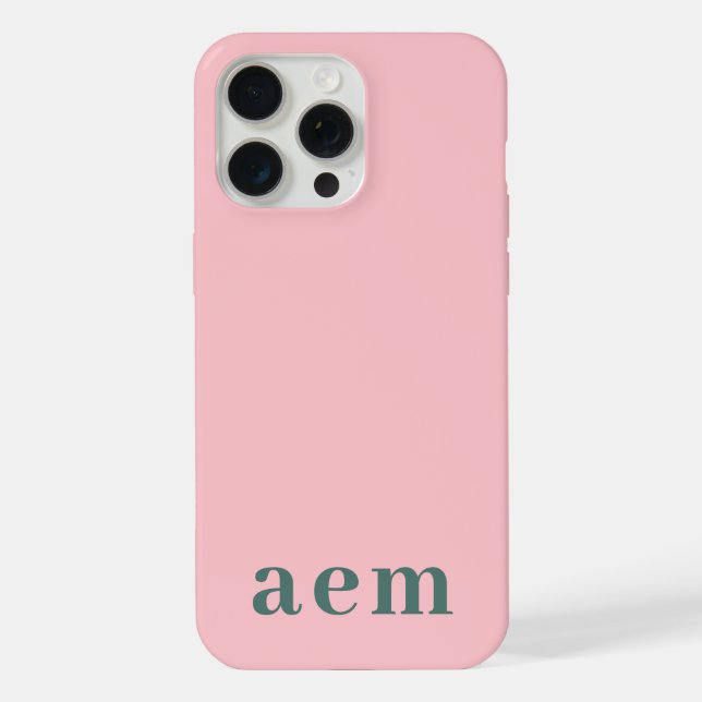 Monogram 3 Initials Pink & Green Minimalist iPhone Case (Back)
