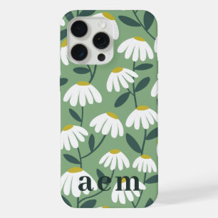 Monogram 3 Initials Sage Green Floral Pattern iPhone 15 Pro Max Case