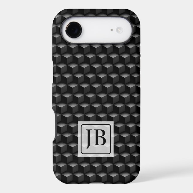 Monogram, 3D Black Geometric Pattern, Modern (Back)