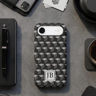 Monogram, 3D Black Geometric Pattern, Modern