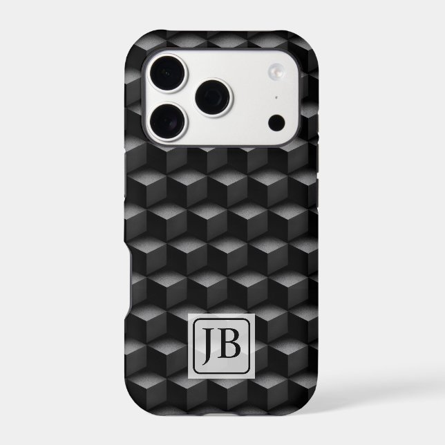 Monogram, 3D Black Geometric Pattern, Modern (Back)