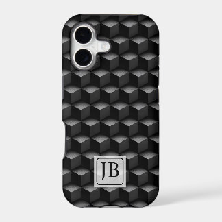 Monogram, 3D Black Geometric Pattern, Modern