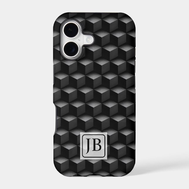 Monogram, 3D Black Geometric Pattern, Modern (Back)