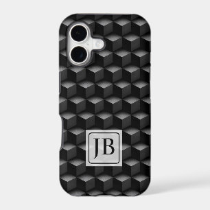 Monogram, 3D Black Geometric Pattern, Modern