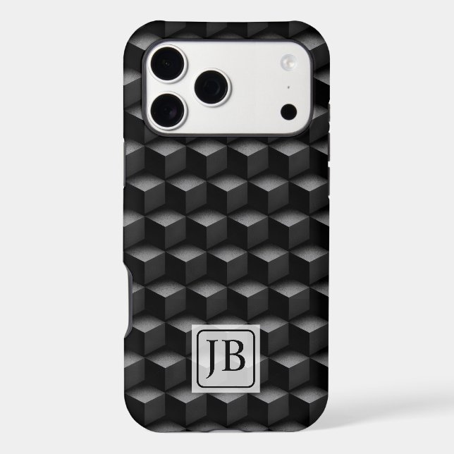 Monogram, 3D Black Geometric Pattern, Modern (Back)