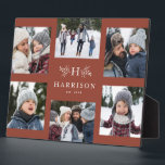Monogram 6 photo collage family name terracotta plaque<br><div class="desc">A collage of six photos surrounds a simple initial and rustic branches along with a name and year. Makes a great keepsake gift. Feature highlights of your year, the best from your family photo shoot, grandkid images, wedding photos and more. The trendy terracotta background can be changed by clicking "customize...</div>
