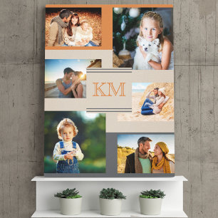 Monogram 6 photo collage on Warm and Trendy Canvas Print