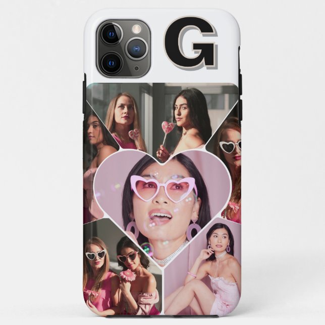 Monogram 6-Photo Collage Teal iPhone Case (Back)