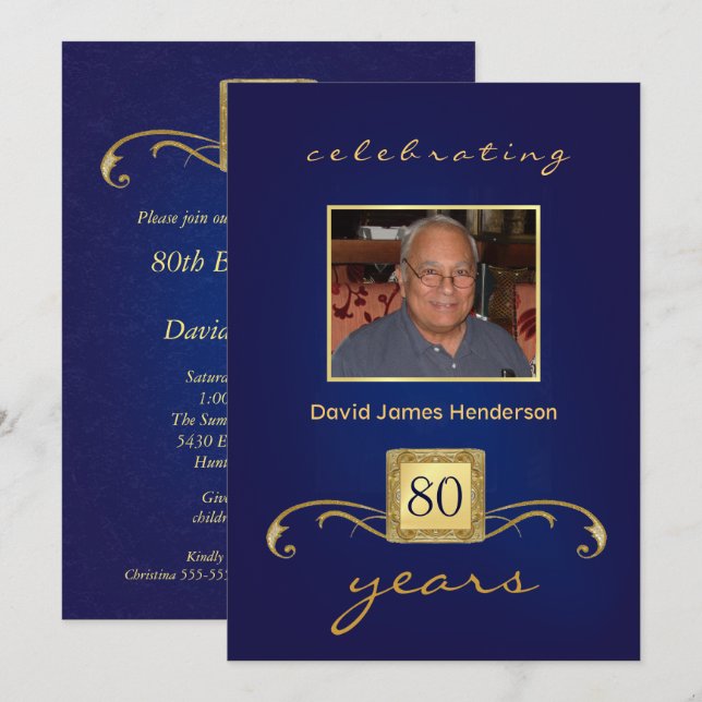 Monogram 80th Birthday Party Invitations Photo (Front/Back)