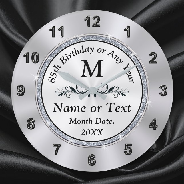 Monogram, 85th Birthday Gift for Him or Her, Large Clock (85th birthday gift ideas for dad, mom, grandpa, grandma and friend. 85th birthday present for dad.)