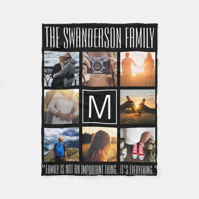 Monogram 8 Frame Quote Fleece Blanket (Front)