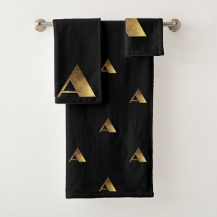 Monogram A Black and Gold Look Elegant Typography Bath Towel Set