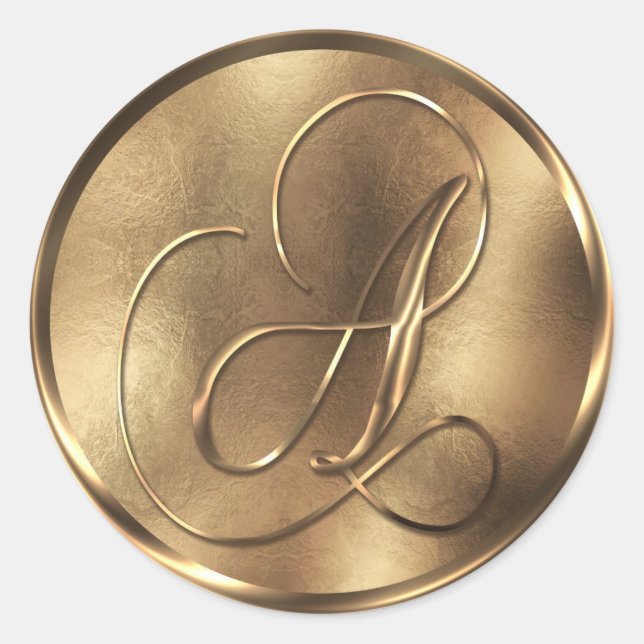 Monogram A Bronze Wedding Invitation Holiday Classic Round Sticker (Front)