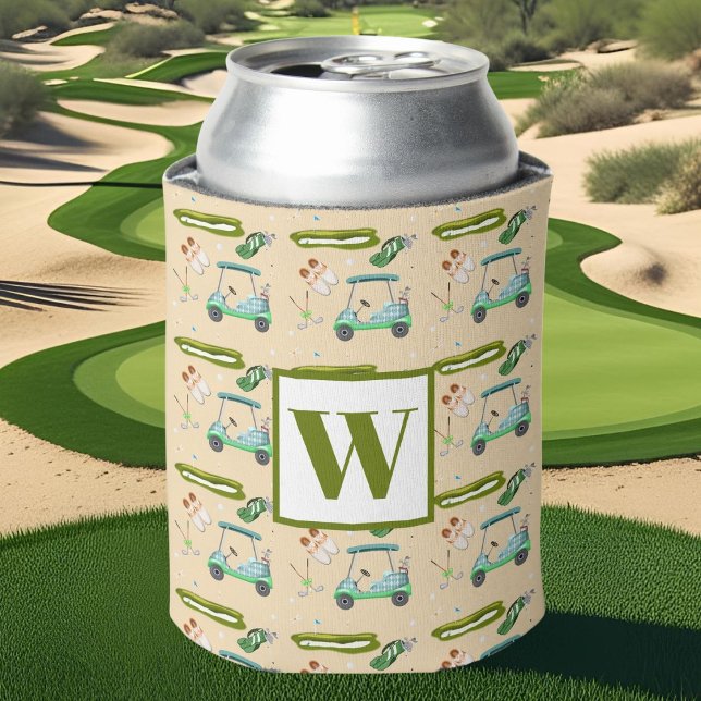 Monogram A Day Of Golfing Pattern Can Cooler (Creator Uploaded)