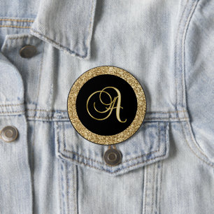 Monogram A, elegant golden script 3 Inch Round Button